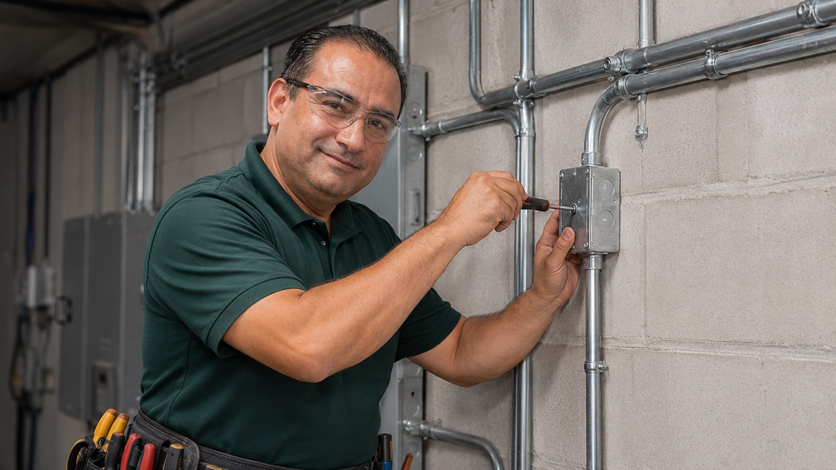 GreenSun technician installing electrical conduit